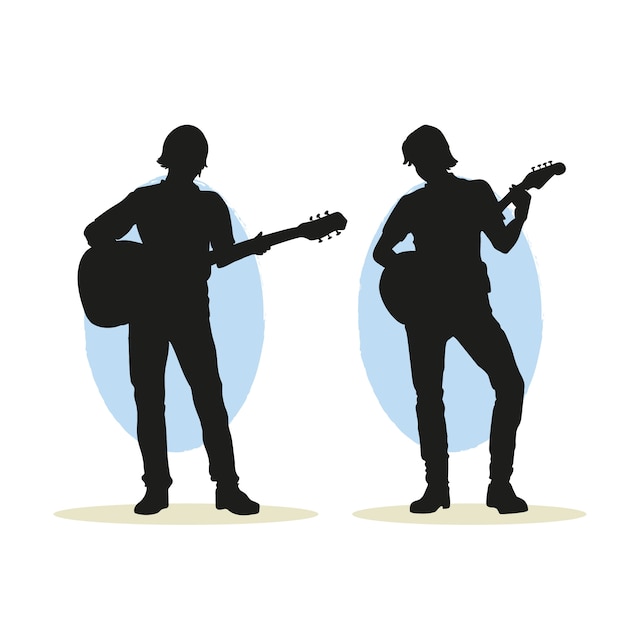 Vecteur gratuit silhouette de guitariste dessinée à la main