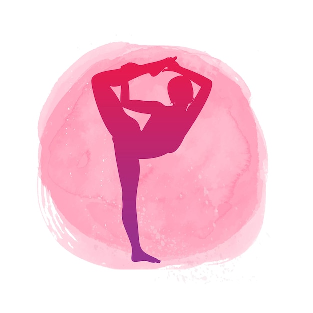 Vecteur gratuit silhouette d'un gymnaste sur un cercle aquarelle