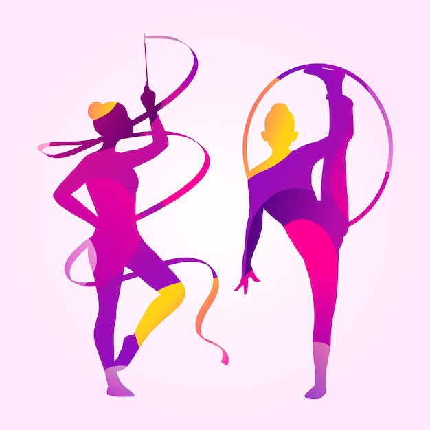 Vecteur gratuit silhouette de gymnastique colorée dégradée