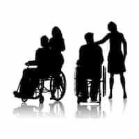 Vecteur gratuit silhouette d'un homme dans un fauteuil roulant avec une femme