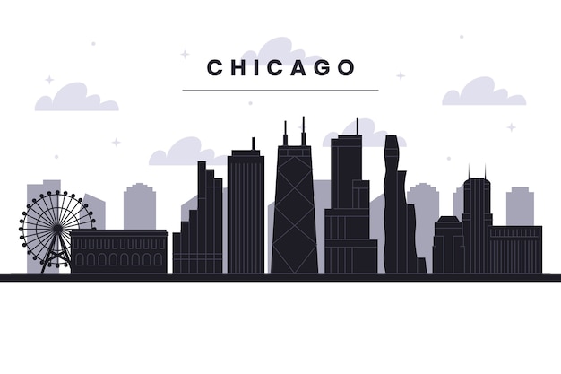 Vecteur gratuit silhouette d'horizon de chicago design plat