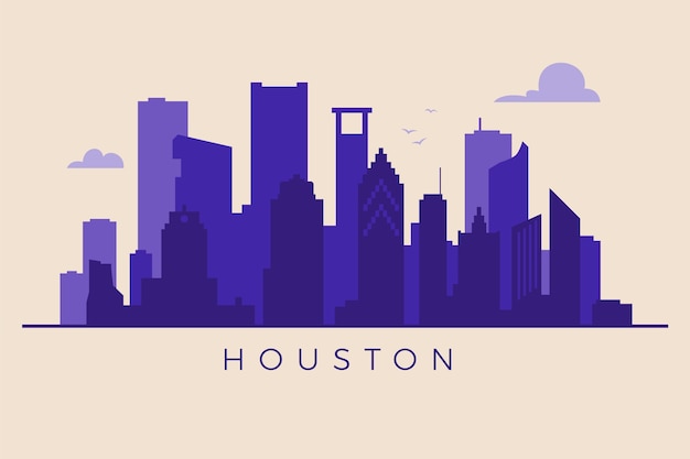 Vecteur gratuit silhouette d'horizon de houston design plat