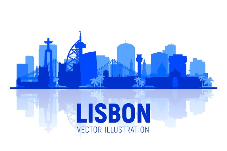 Silhouette d'horizon de Lisbonne Portugal avec panorama sur fond blanc Illustration vectorielle Concept de voyage d'affaires et de tourisme avec des bâtiments modernes Image pour le site Web de la bannière de présentation