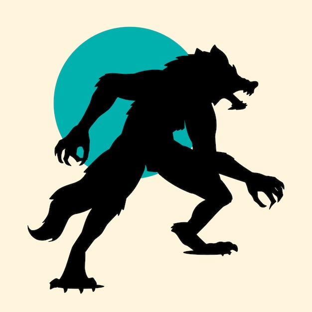 Vecteur gratuit silhouette de loup-garou dessiné à la main