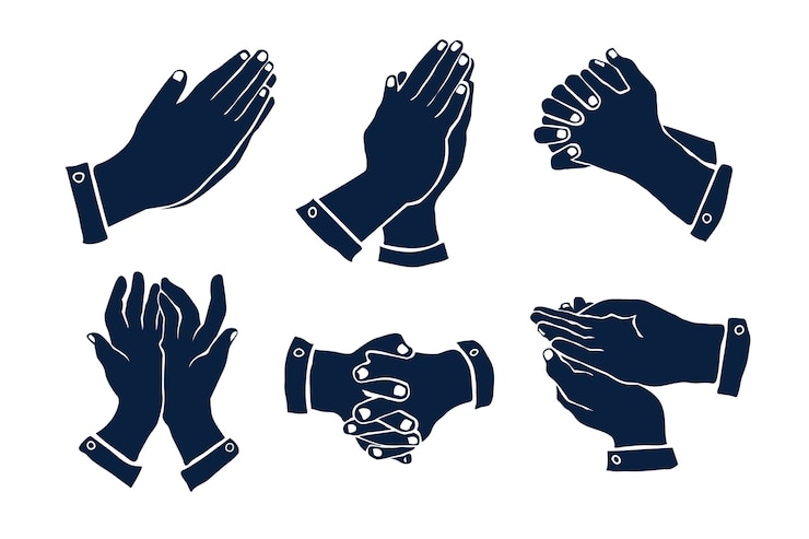 Vecteur gratuit silhouette de mains en prière dessinée à la main