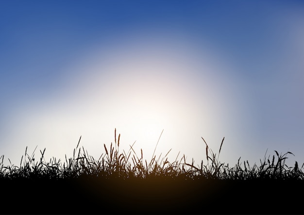 Vecteur gratuit silhouette de paysage herbeux sur ciel bleu
