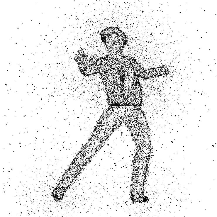 Vecteur gratuit silhouette d&#39;un personnage masculin composé de points explosants