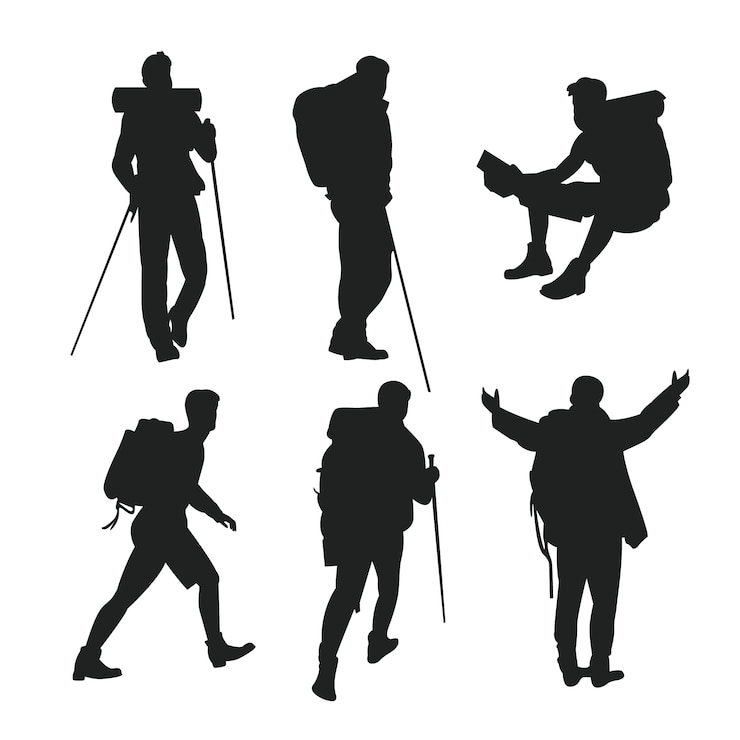 Vecteur gratuit silhouette de randonnée dessinée à la main