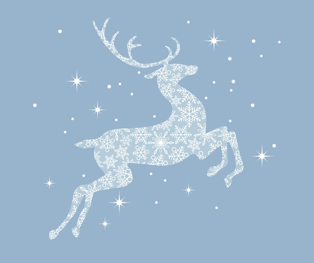 Silhouette De Renne Avec Motif De Flocon De Neige Isolé Sur Une Illustration Vectorielle De Fond Bleu