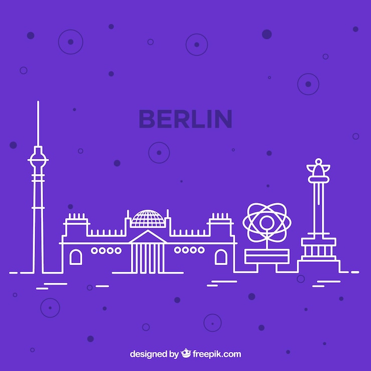 Vecteur gratuit silhouette de skyline de la ville de berlin en monoline