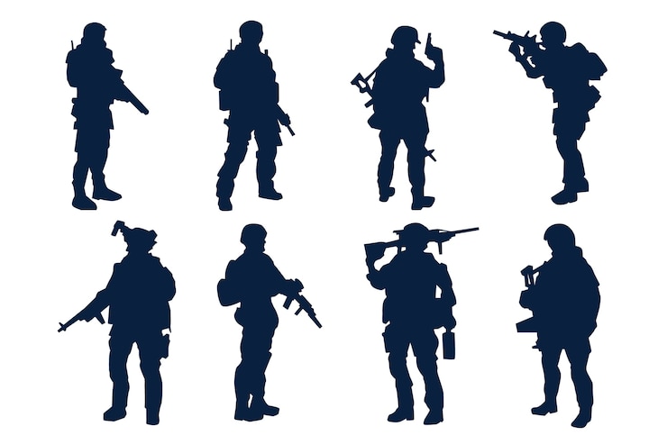 Vecteur gratuit silhouette de soldat design plat