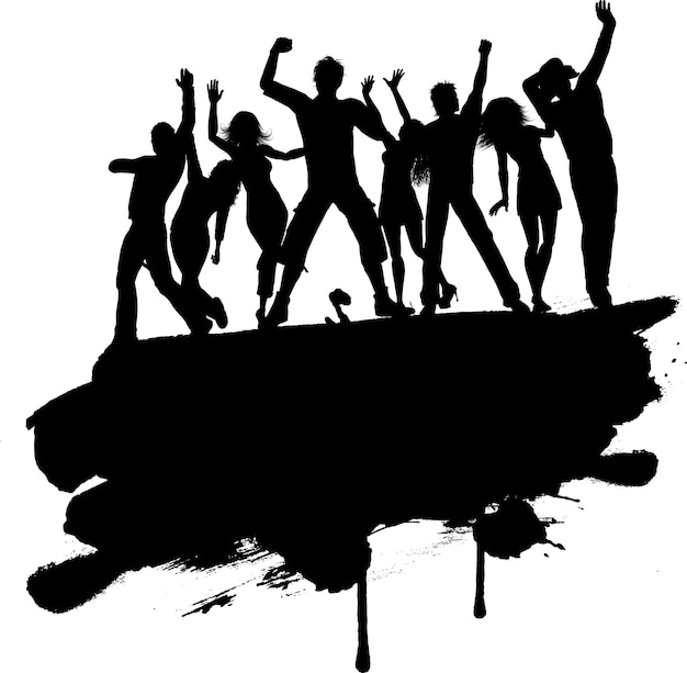 Silhouette De Style Grunge D'un Groupe De Fêtards