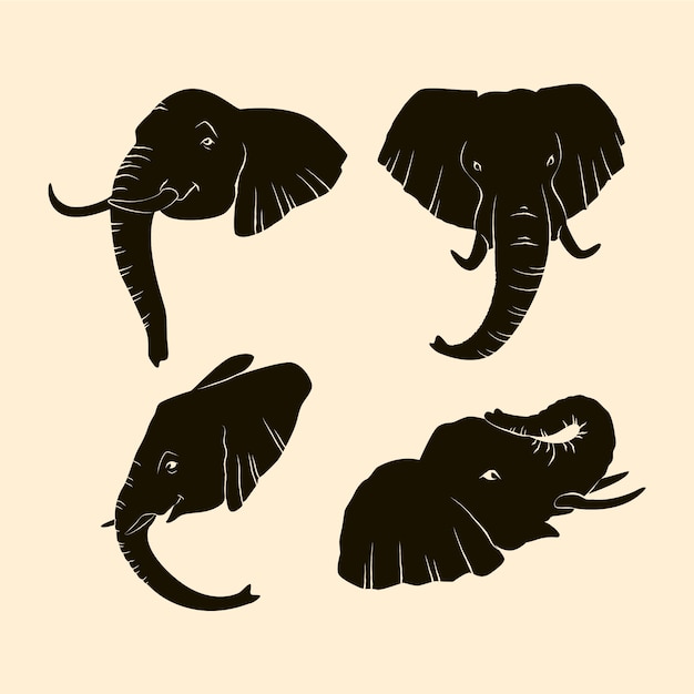 Silhouette De Tête D'éléphant Dessiné à La Main