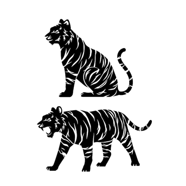 Vecteur gratuit silhouette de tigre dessiné à la main