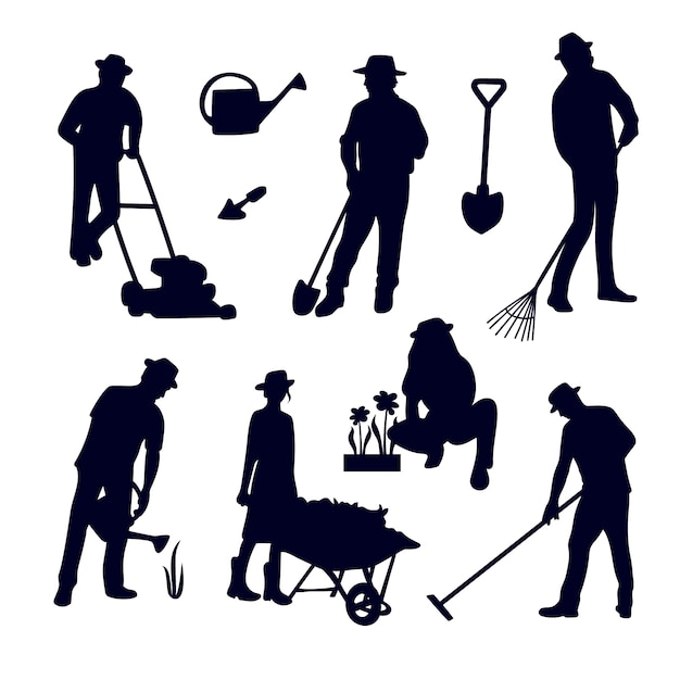 Vecteur gratuit silhouette de travail de jardin dessiné à la main