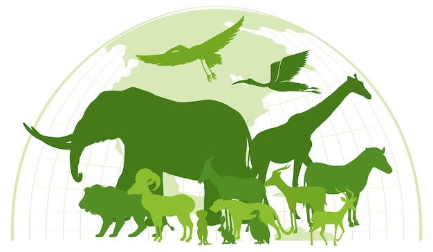 Vecteur gratuit silhouette verte d'animaux sauvages