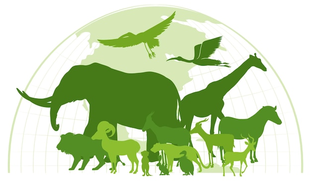 Silhouette verte d'animaux sauvages
