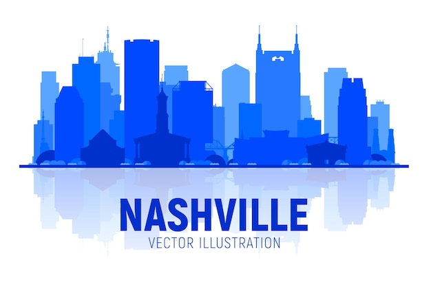 Silhouette de la ville de Nashville Tennessee sur fond blanc Illustration vectorielle Concept de voyage et de tourisme d'affaires avec des bâtiments modernes Image pour bannière ou site Web