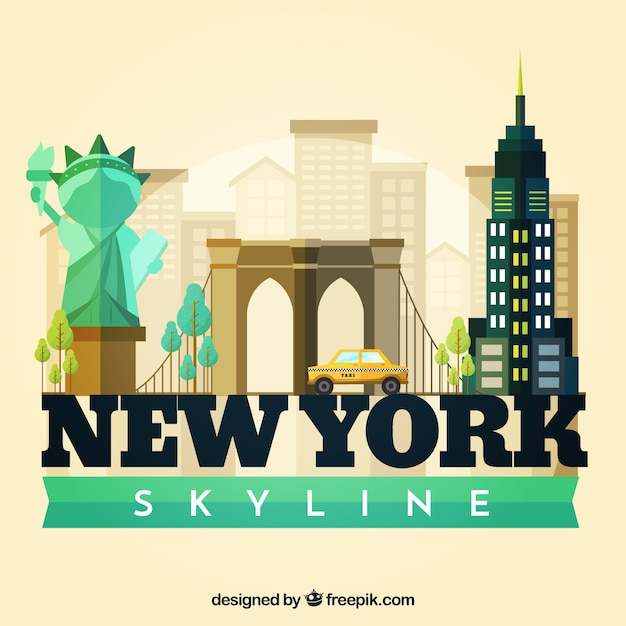 Vecteur gratuit silhouette de la ville de new york dans le style plat