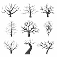 Vecteur gratuit silhouettes d'arbres morts. illustration de forêt d'arbres effrayants noirs mourants. vieil arbre mourant naturel de l'ensemble