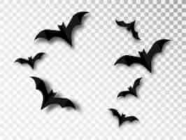 Vecteur gratuit silhouettes de chauves-souris solated sur fond transparent. élément de design traditionnel d'halloween. jeu de chauve-souris vampire vecteur isolé.