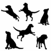 Vecteur gratuit silhouettes de chiens dans diverses poses