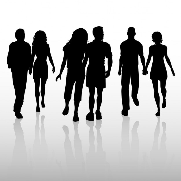Vecteur gratuit silhouettes de couples marchant