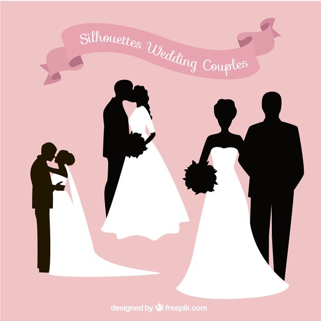 Vecteur gratuit silhouettes de couples de mariage