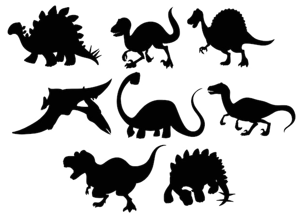 Vecteur gratuit les silhouettes de divers dinosaures