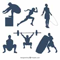 Vecteur gratuit silhouettes ensemble de personnes faisant crossfit