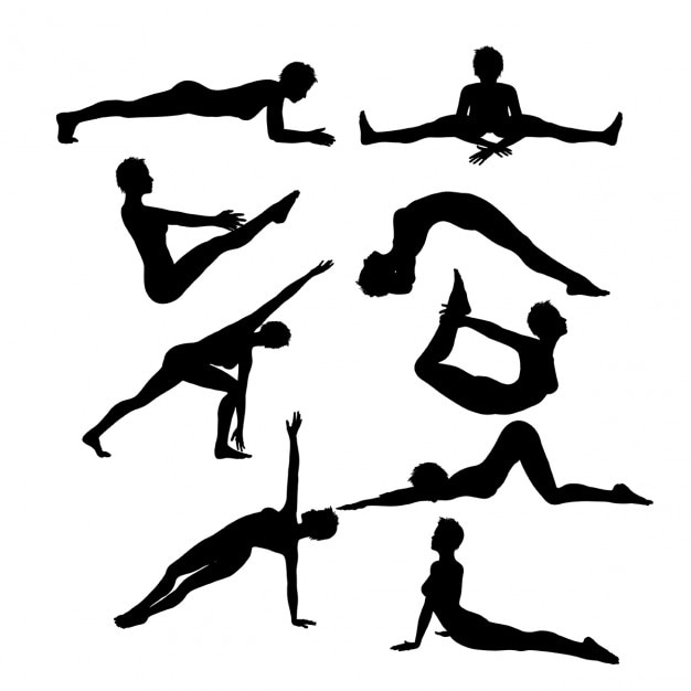 Vecteur gratuit silhouettes de femmes dans diverses poses de yoga