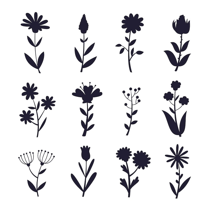 Vecteur gratuit silhouettes de fleurs design plat