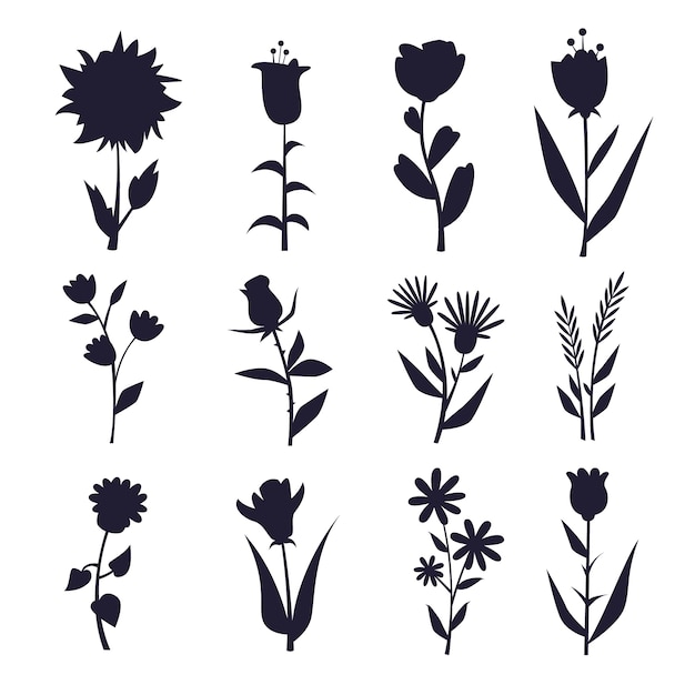 Vecteur gratuit silhouettes de fleurs design plat