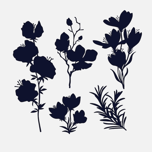 Vecteur gratuit silhouettes de fleurs design plat