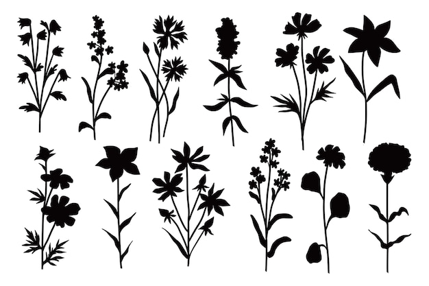 Vecteur gratuit silhouettes de fleurs dessinées à la main