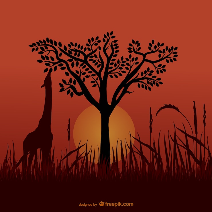 Vecteur gratuit silhouettes de girafes africaines