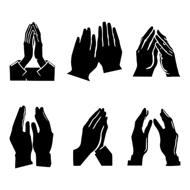 Vecteur gratuit silhouettes de mains en prière dessinées à la main