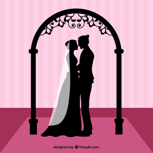 Vecteur gratuit silhouettes d'un mariage