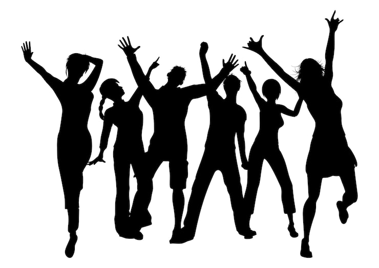 Vecteur gratuit des silhouettes de personnes dansant sur un fond blanc