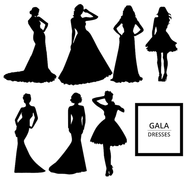 Vecteur gratuit silhouettes de robes de gala
