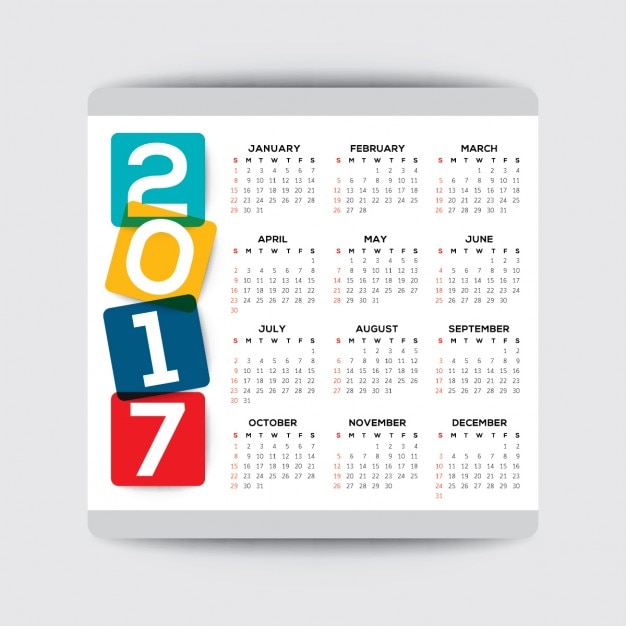 Vecteur gratuit simple 2017 calendar template vecteur semaine commence du dimanche