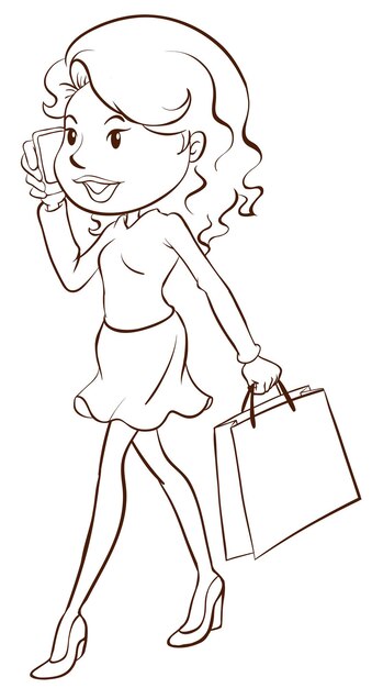 Un simple croquis d'une fille faisant du shopping