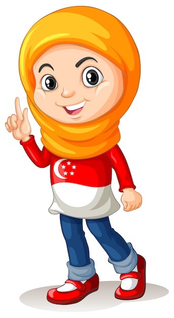 Vecteur gratuit singapour fille avec foulard