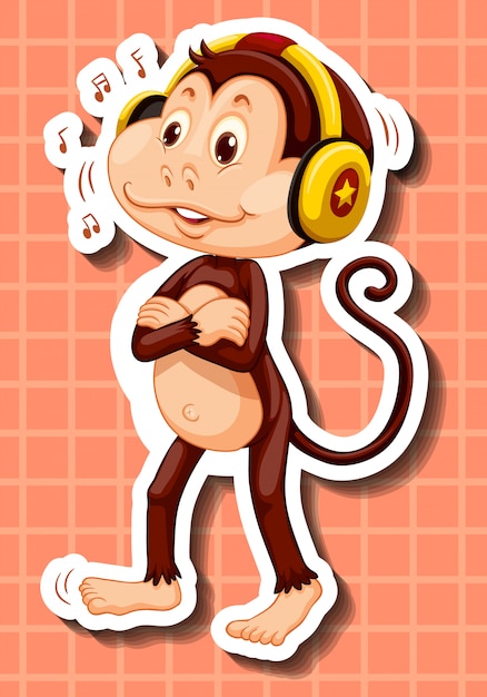 Singe Mignon écoutant De La Musique Sur Le Casque