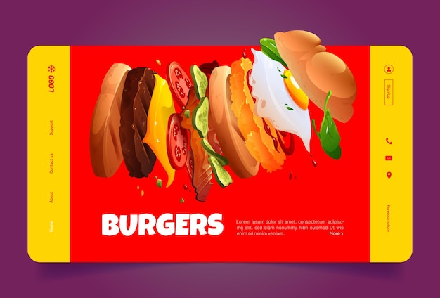 Vecteur gratuit site web de restaurant de restauration rapide de bannière de hamburgers