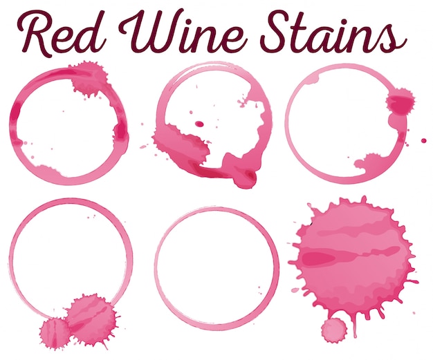 Vecteur gratuit six différentes taches de vin rouge illustration