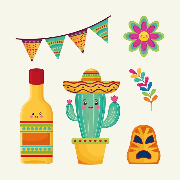 Vecteur gratuit six icônes de cinco de mayo