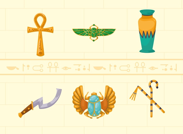 Vecteur gratuit six icônes de la culture égyptienne