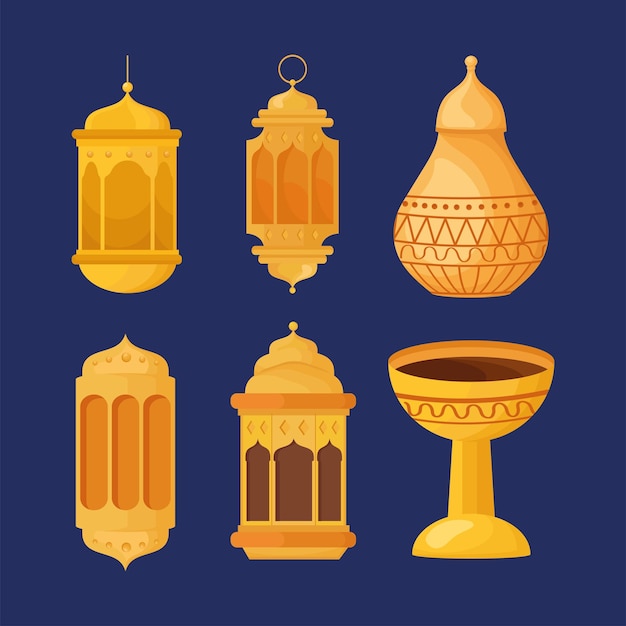 Vecteur gratuit six icônes eid mubarak