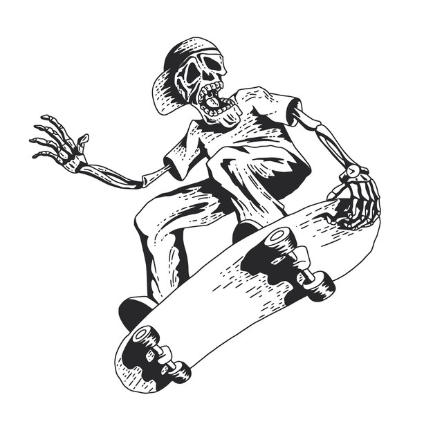 Skeleton jouant au skateboard